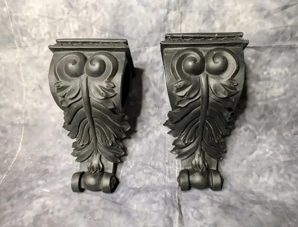 Set of 2 Black Resin Wall Sconce Decorative Curtain Rod Scarf Holder Corbel